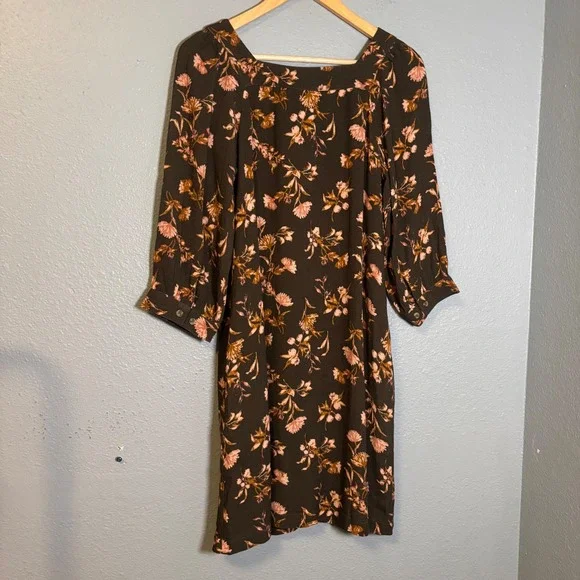 Garnet Hill Jardin Crepe Mini Dress Size XS Brown Floral Fall Boho - Picture 7 of 11